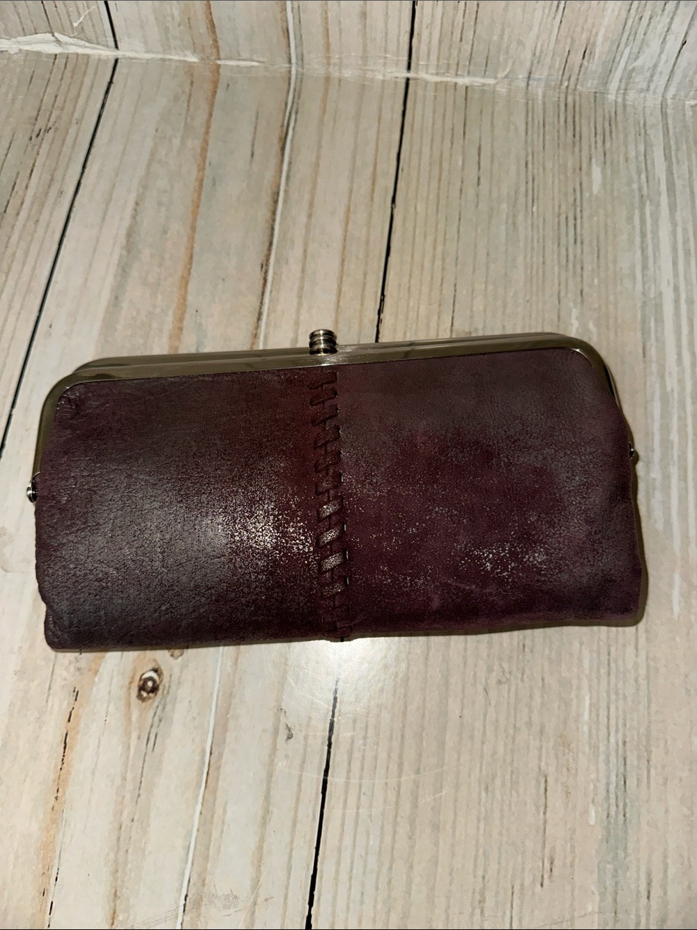 Leather Hobo Clutch Wallet in Deep Burgundy